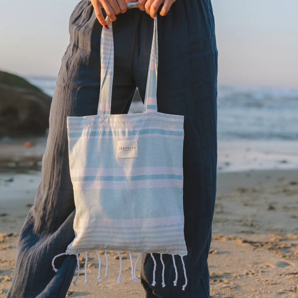 Seafolly Stripe Blue and White Beach Bag